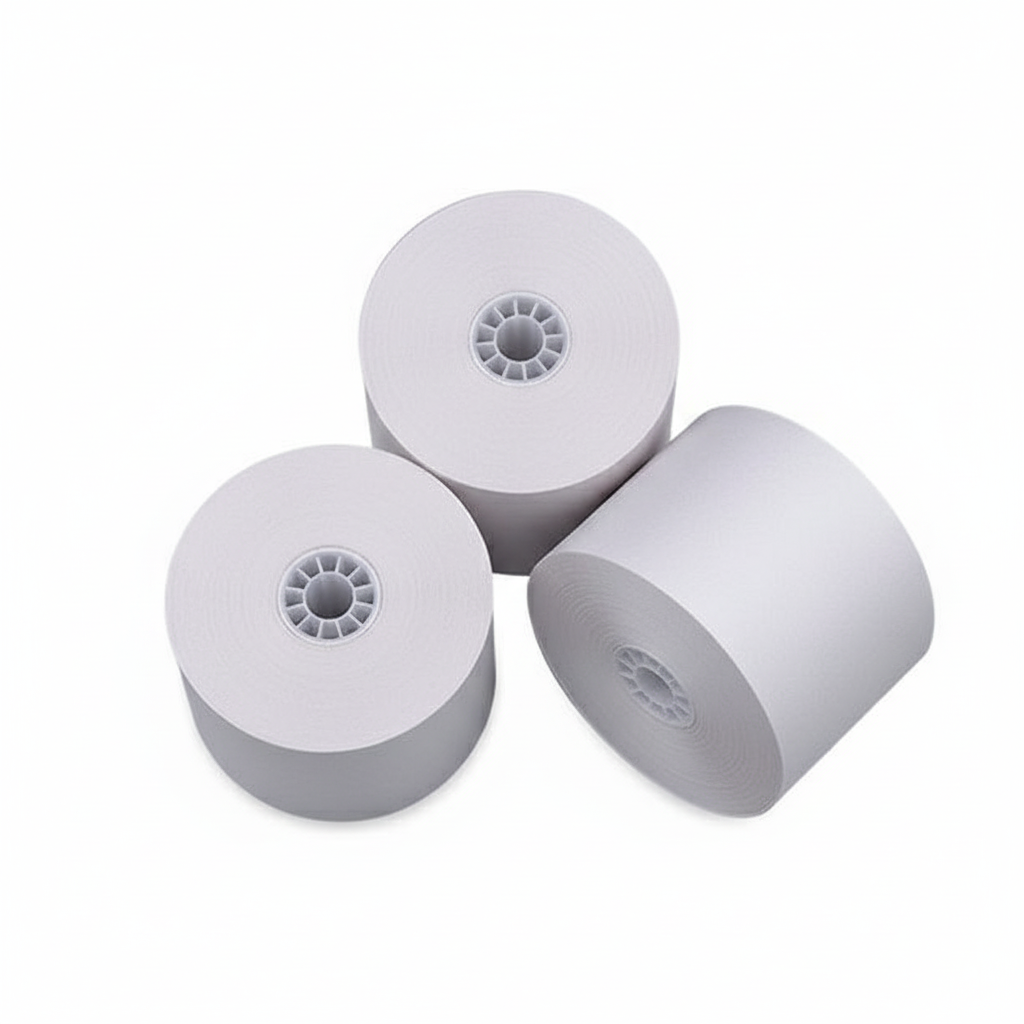 Top-down view of thermal paper rolls