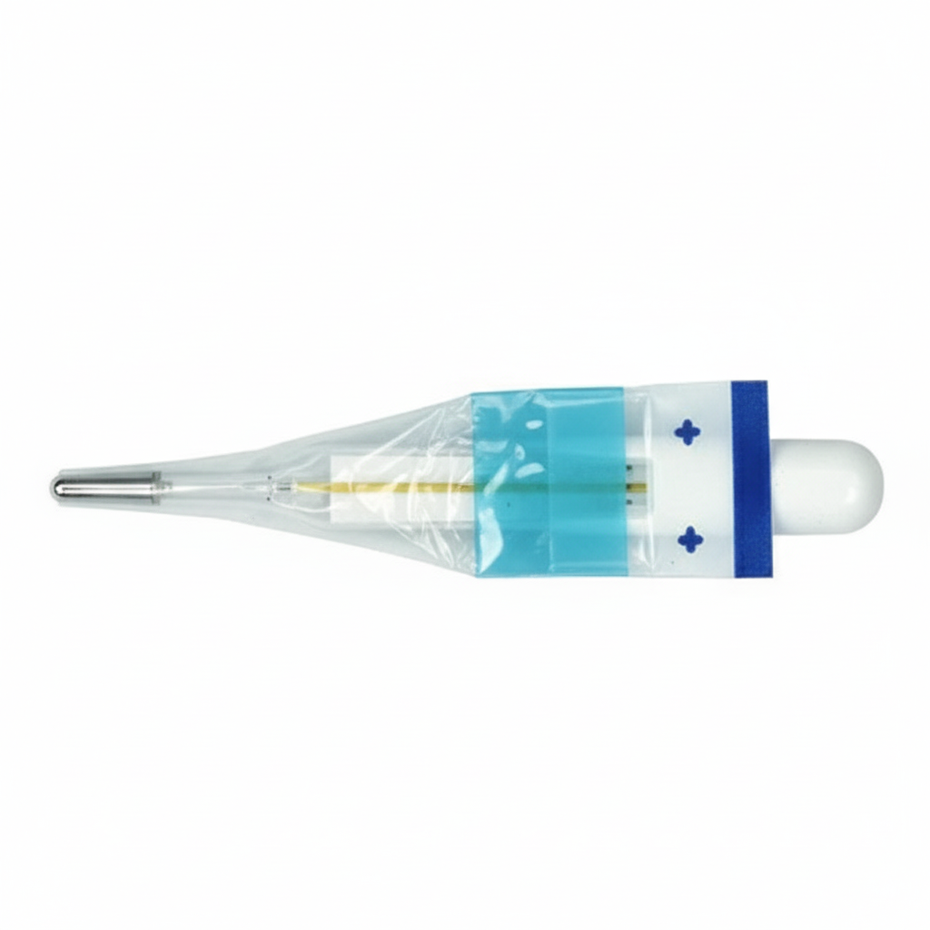 Thermometer with sheath installed