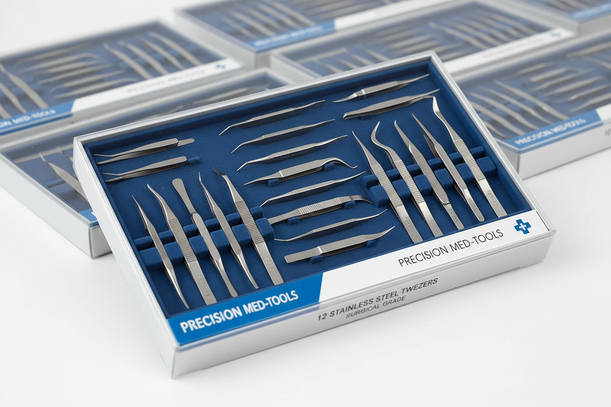 Professional Stainless Steel Precision Eyebrow Tweezers - 4 Inch Medical Grade, Single-Use, Nonsterile (Box of 12)