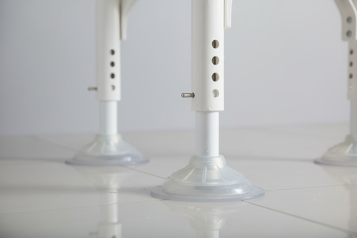 Close-up of suction cup feet and adjustable legs