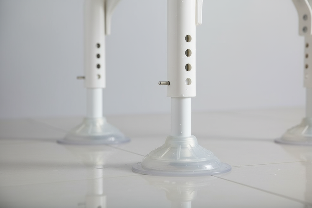 Close-up of suction cup feet and adjustable legs