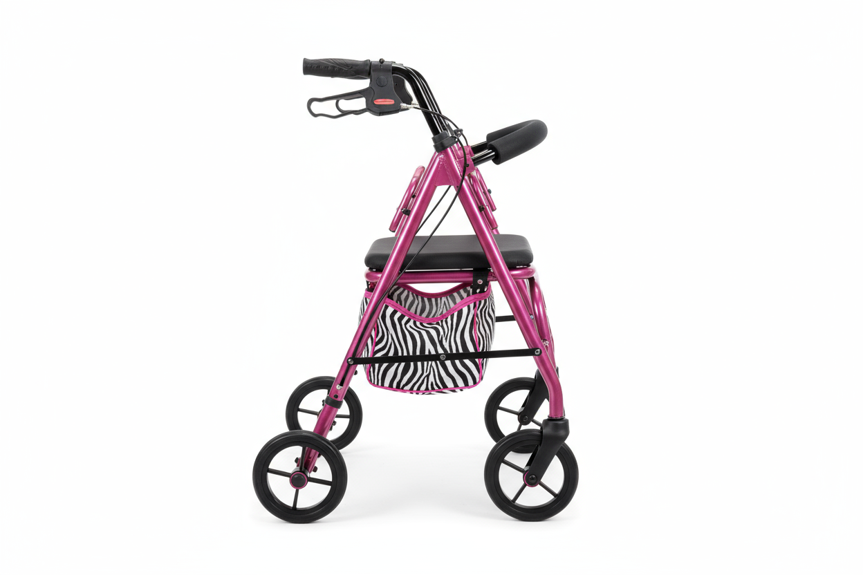 Side profile of Medline Pink Zebra Rollator