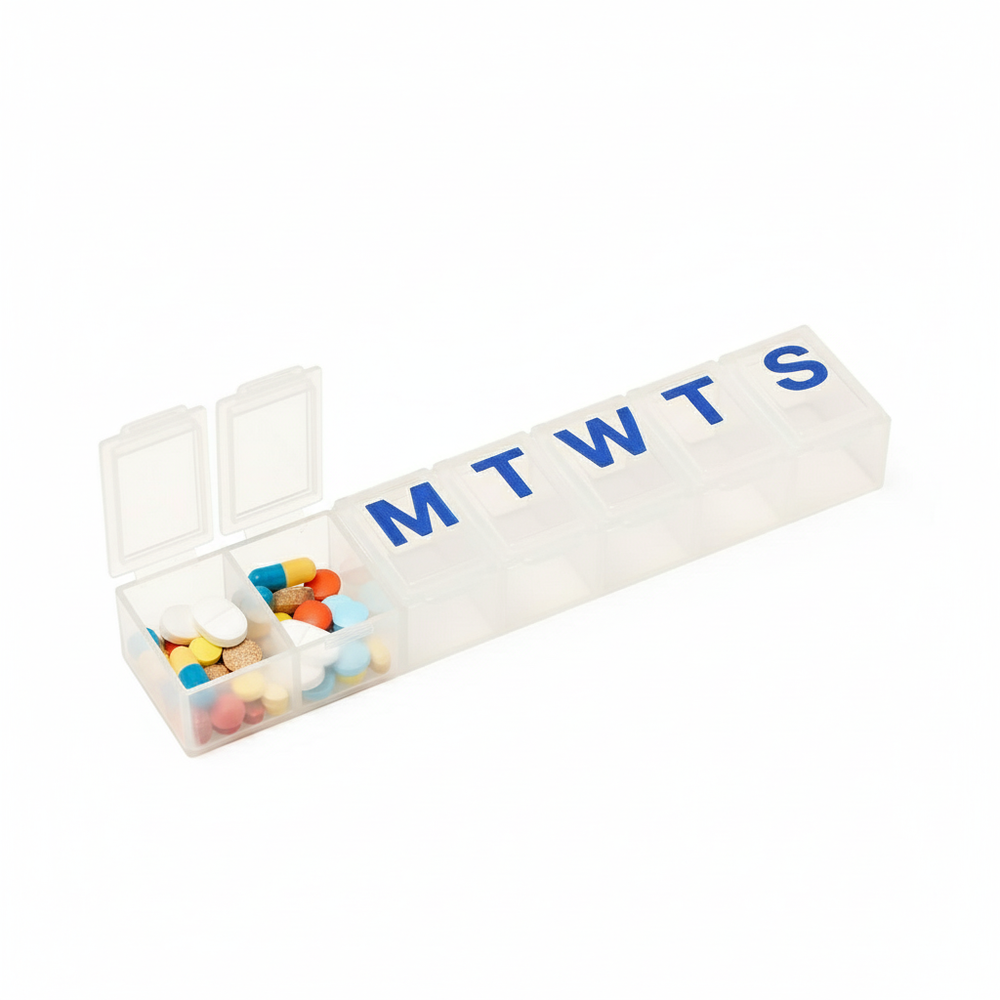 Detail view with open compartment and pills