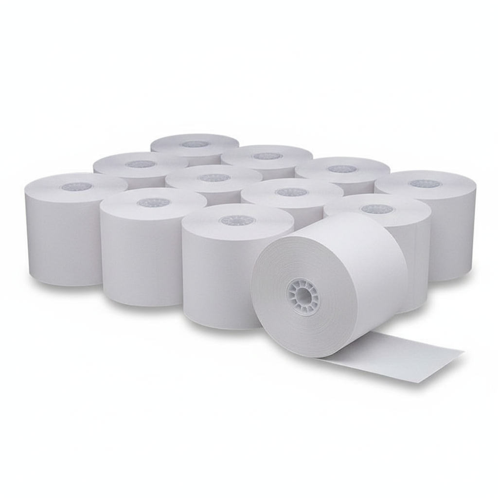Thermal paper rolls in row arrangement