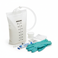 Side angle view of drainage bag