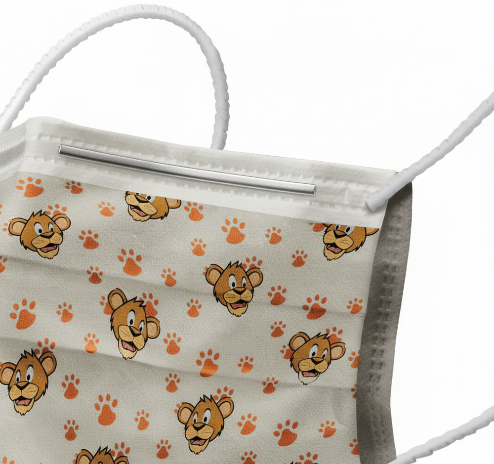 Side angle view showing ear loops and Buddy print