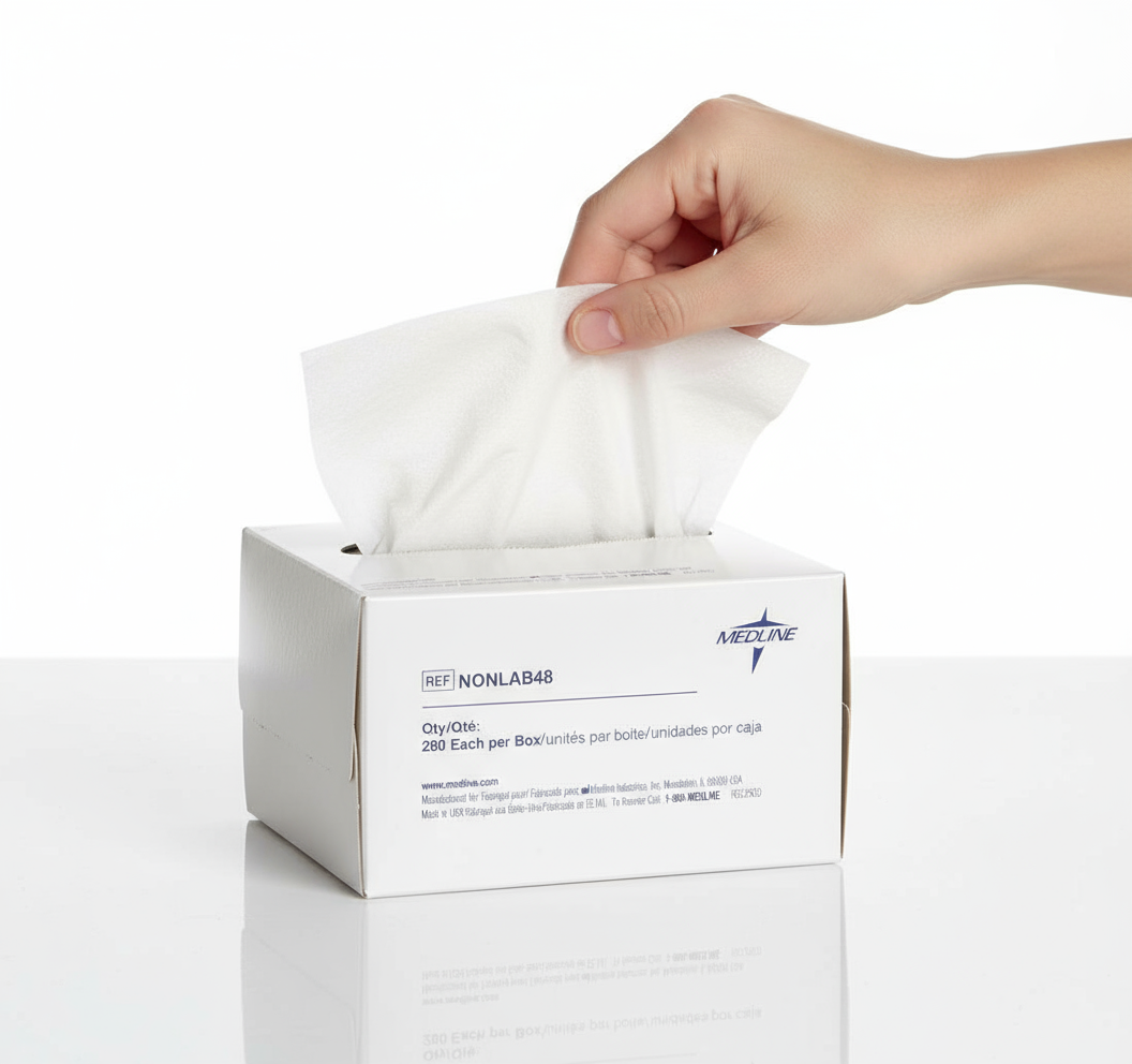 Wipe being pulled from dispenser