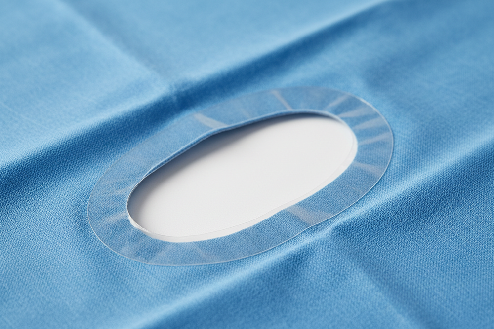 Adhesive fenestration detail close-up