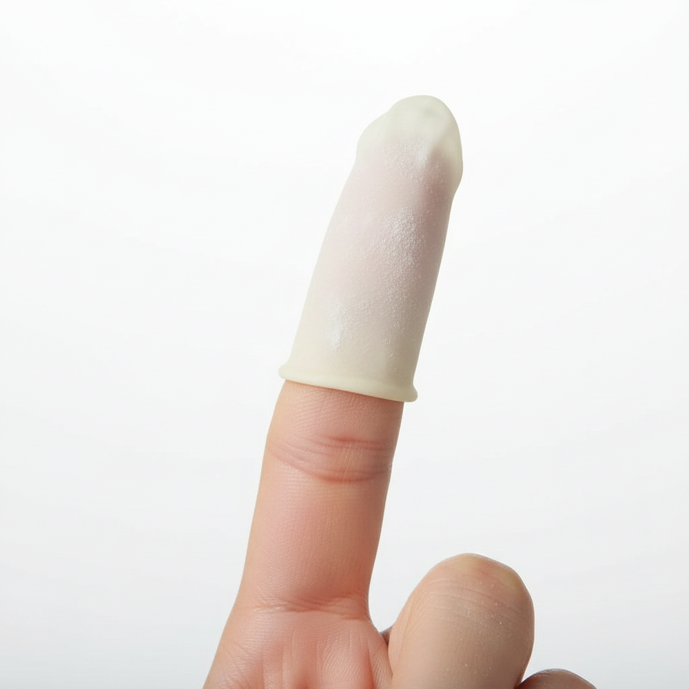 Finger cot demonstration on hand