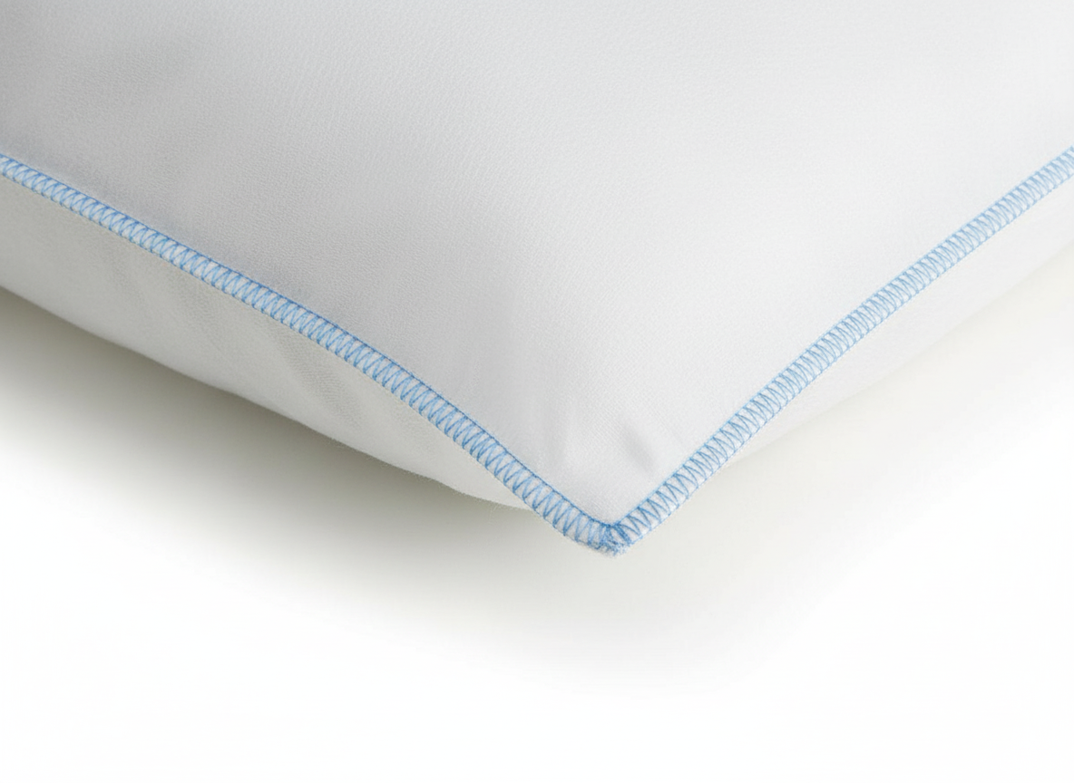 Close-up detail of blue hem stitching