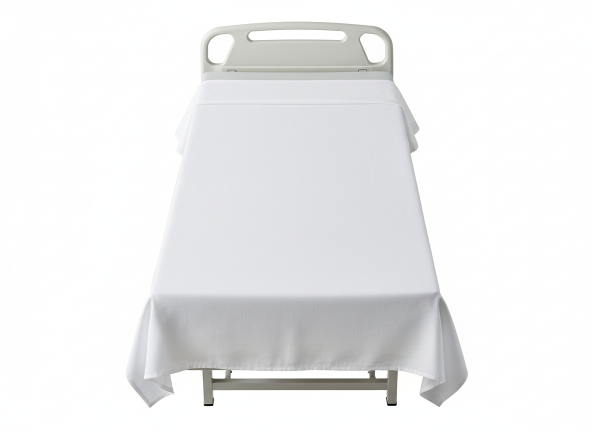 Hospital bed with folded sheet - top view