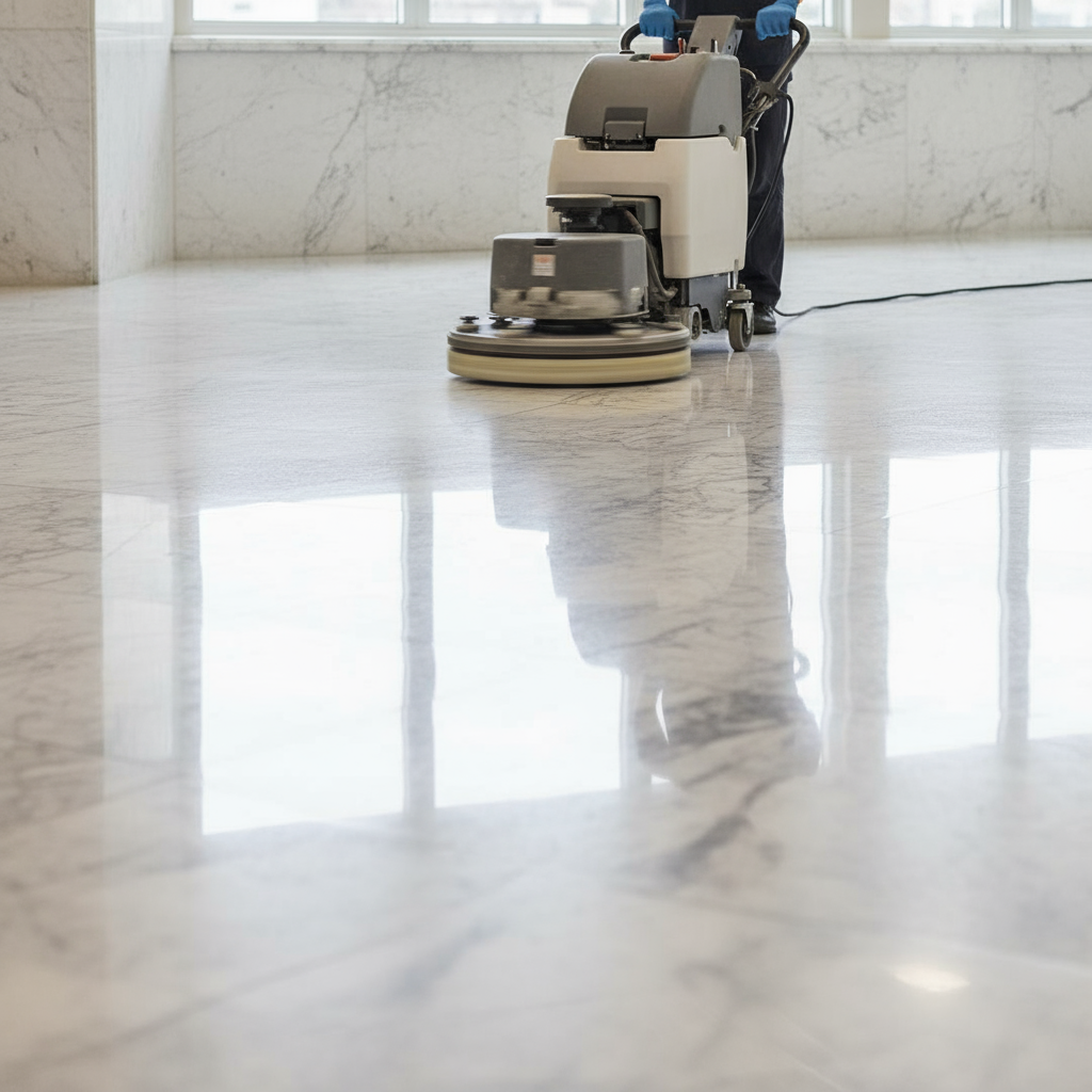 In action on marble floor