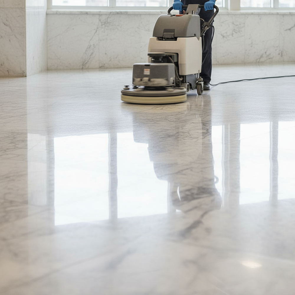 In action on marble floor