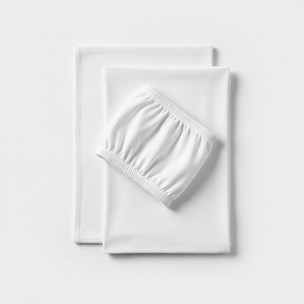 Top-down view of knitted crib sheets