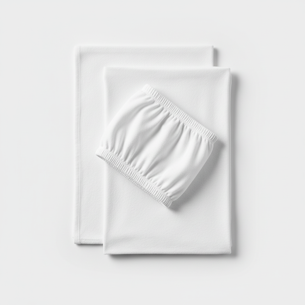 Top-down view of knitted crib sheets