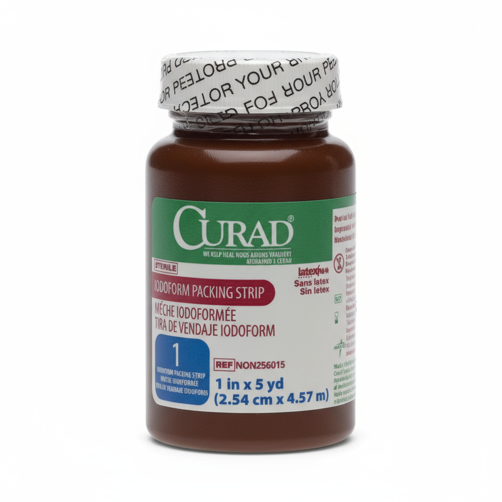 Side angle view of rolled gauze strip