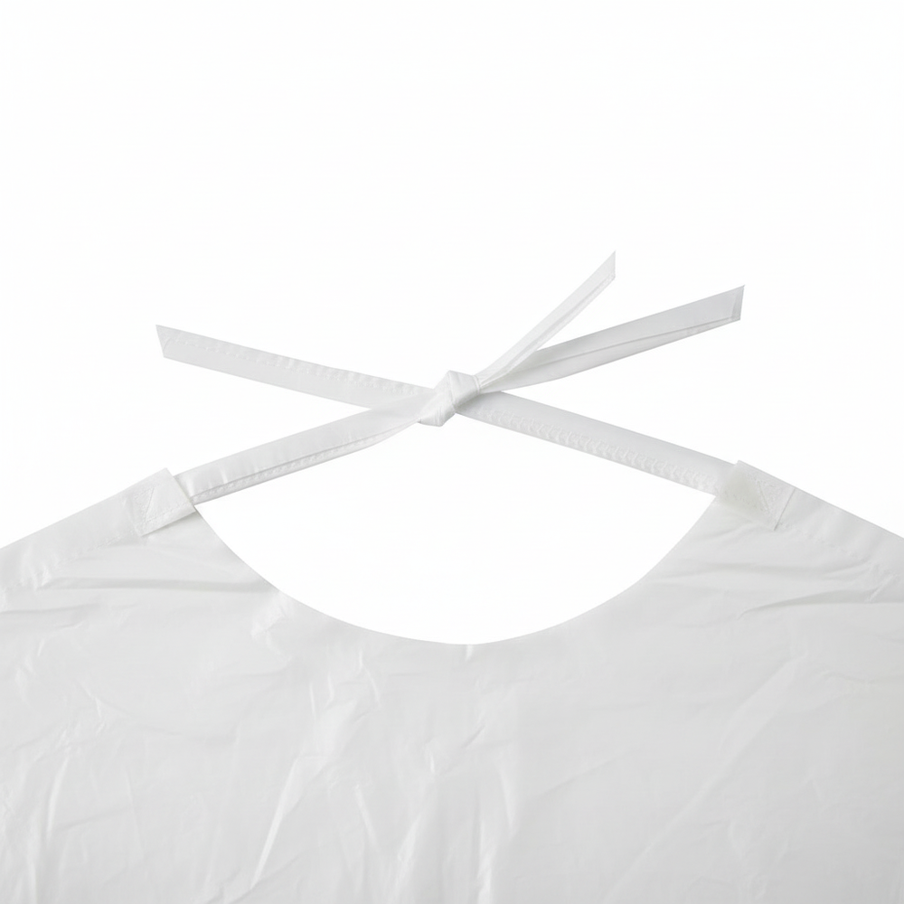 Disposable Waterproof Plastic Bib - Tie Closure Detail
