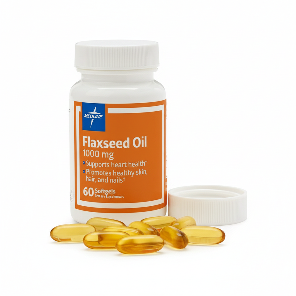 Bottle with softgel capsules displayed