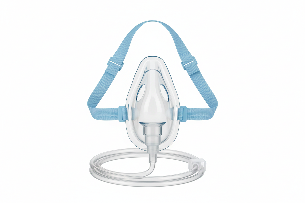 Medical Aerosol Mask with Adjustable Head Strap - Clear Elongated Design for Single Patient Use