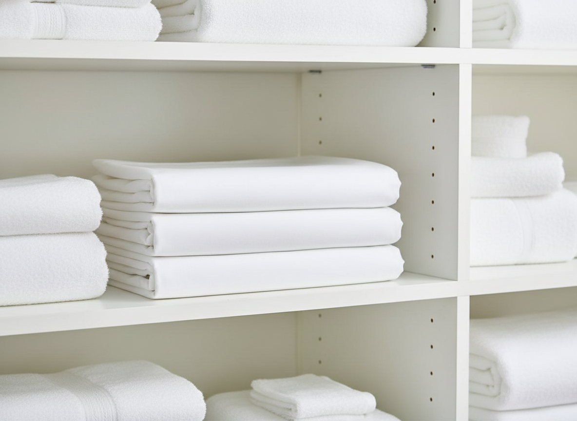 Stacked sheets in linen storage