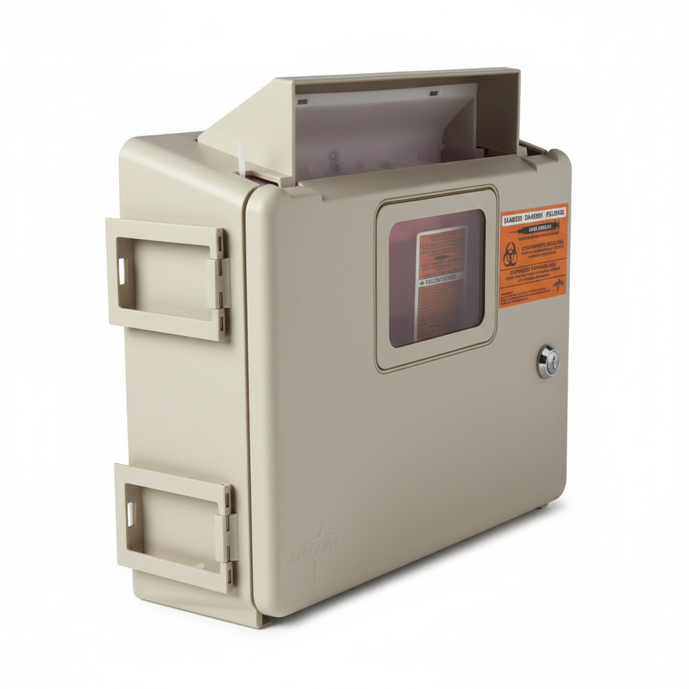 Medline Locking Sharps Cabinet - Side Profile View
