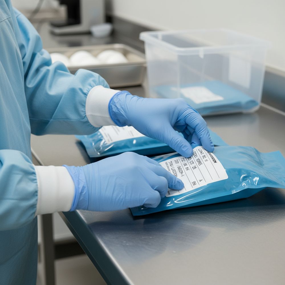 Labels being applied in healthcare setting