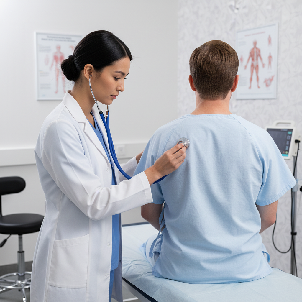 Medical professional using stethoscope