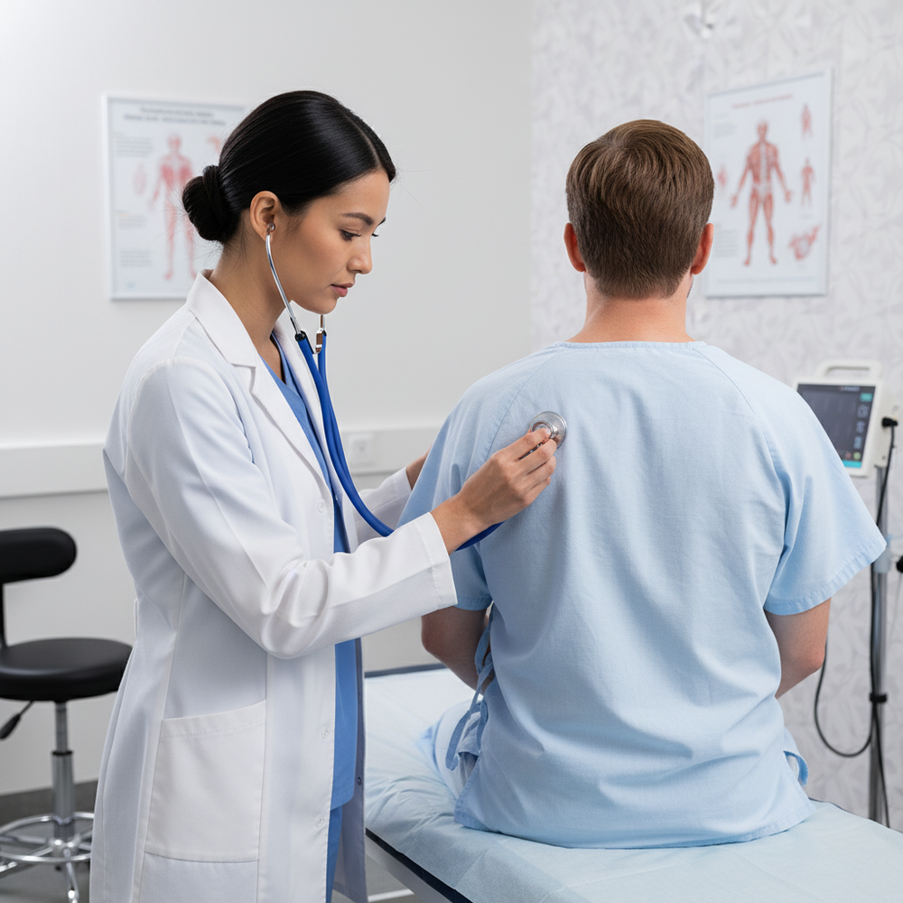 Medical professional using stethoscope