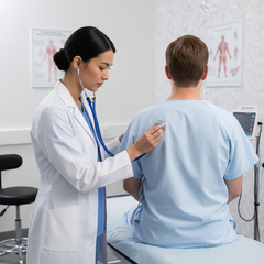 Medical professional using stethoscope