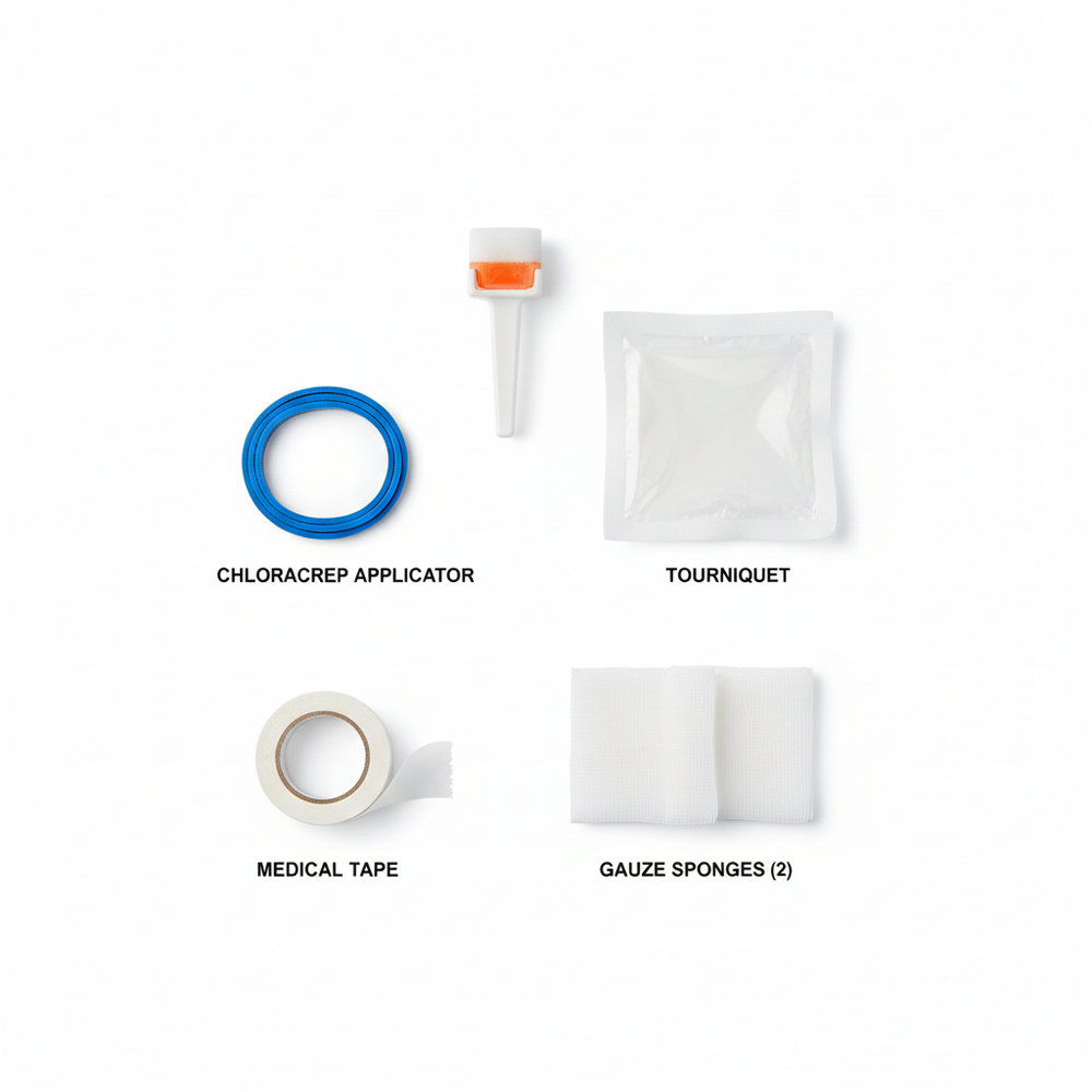 Overhead flat lay of all 6 components