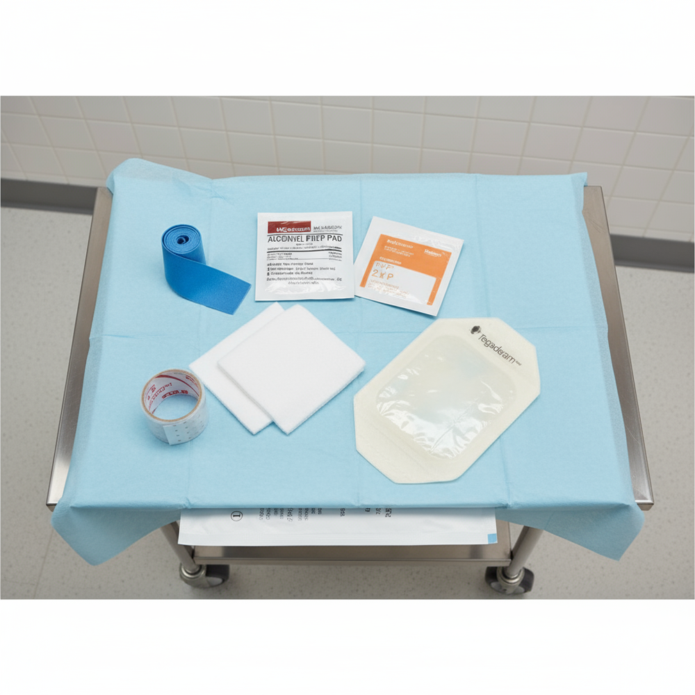 Overhead view of complete I.V. start kit