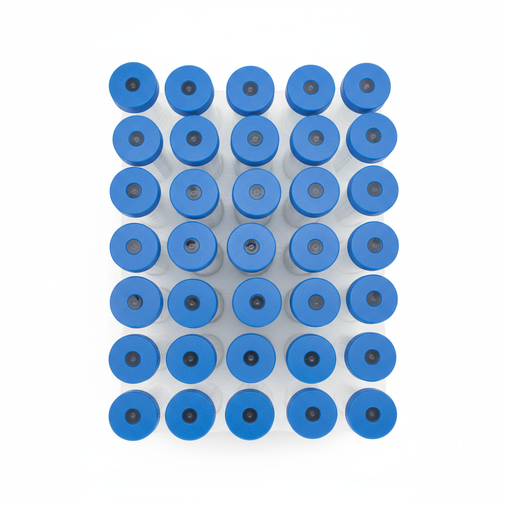 Overhead view of tubes in rack