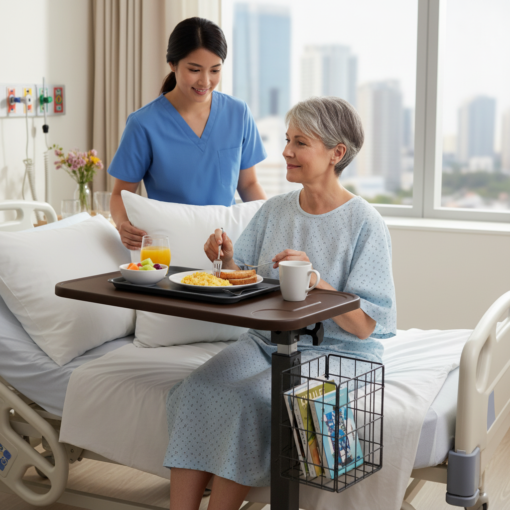 Patient Using Table for Meal Service