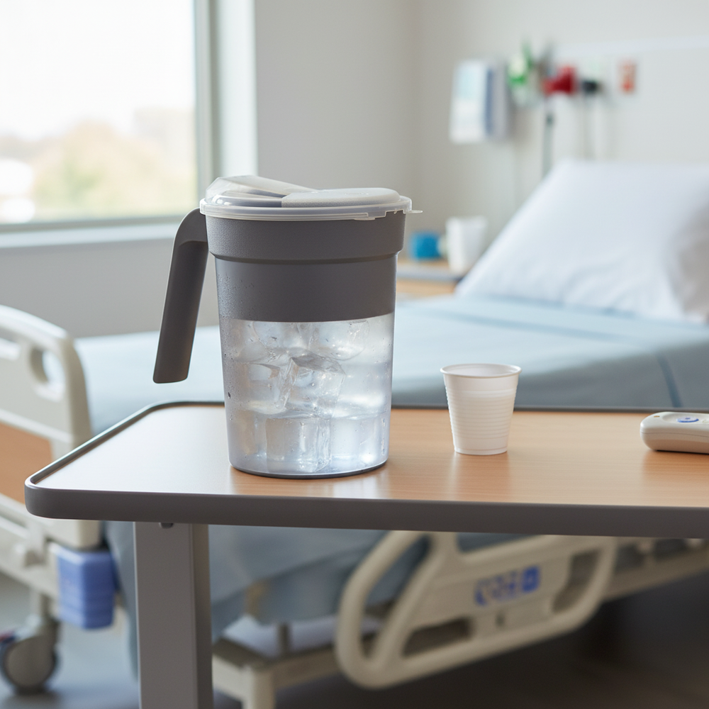 Pitcher on Hospital Bedside Table