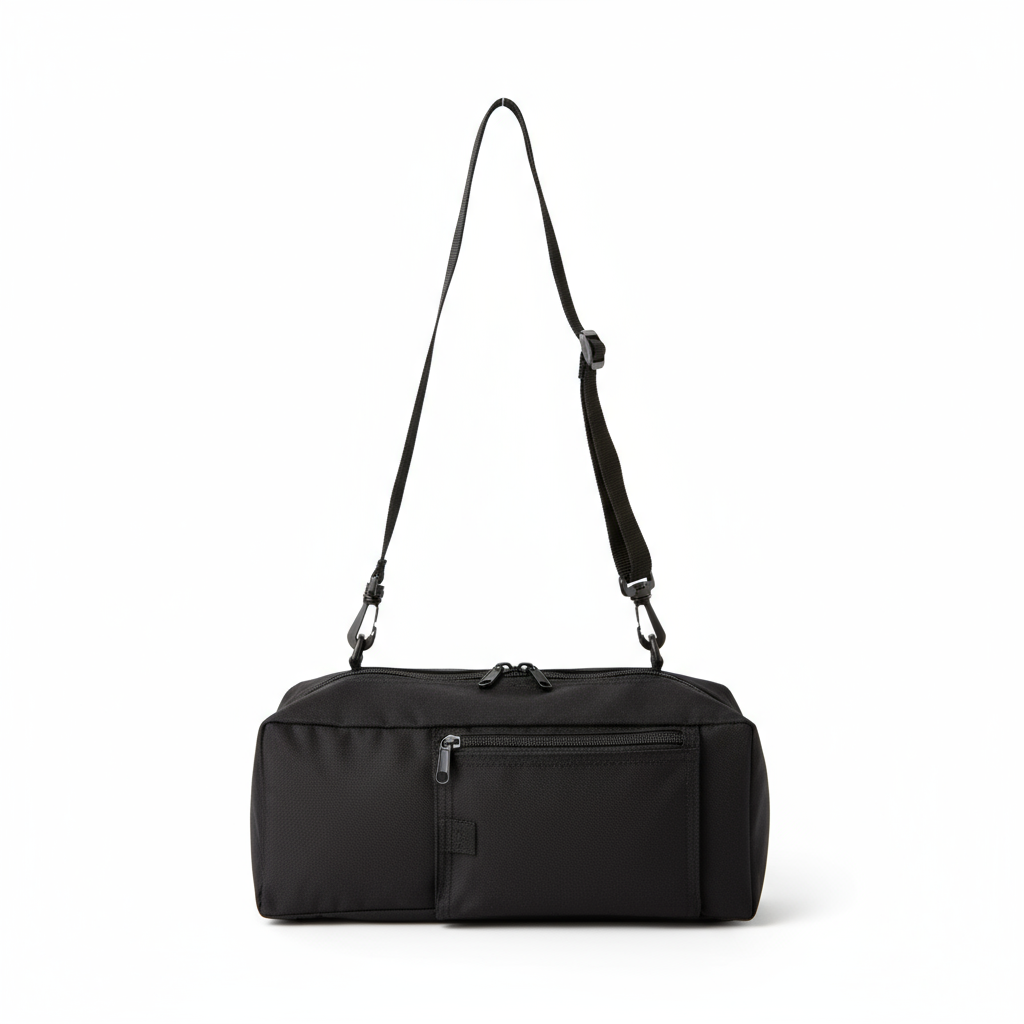 Pouch side view with strap