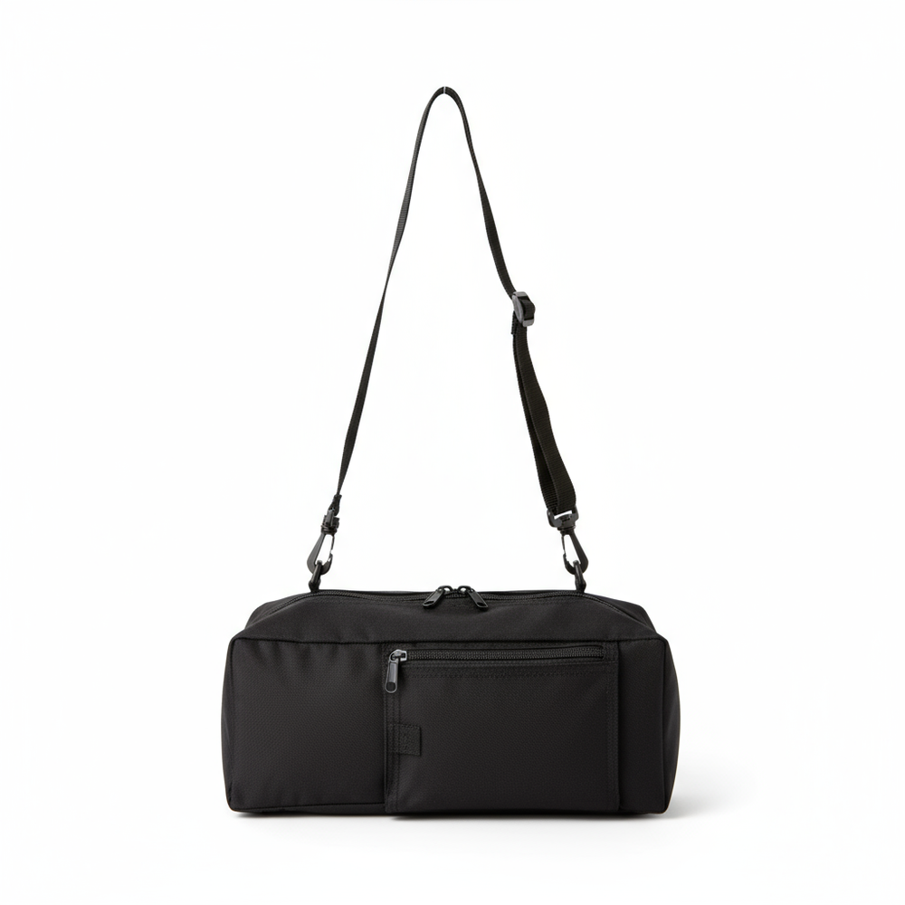 Pouch side view with strap