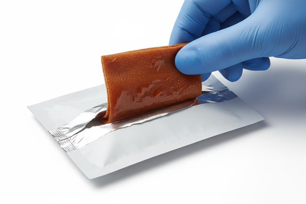 Prep pad being removed from wrapper