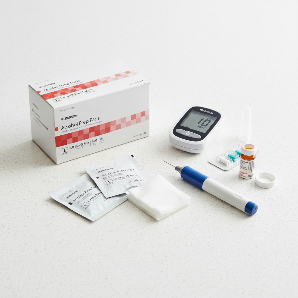 Prep pads with diabetes management supplies