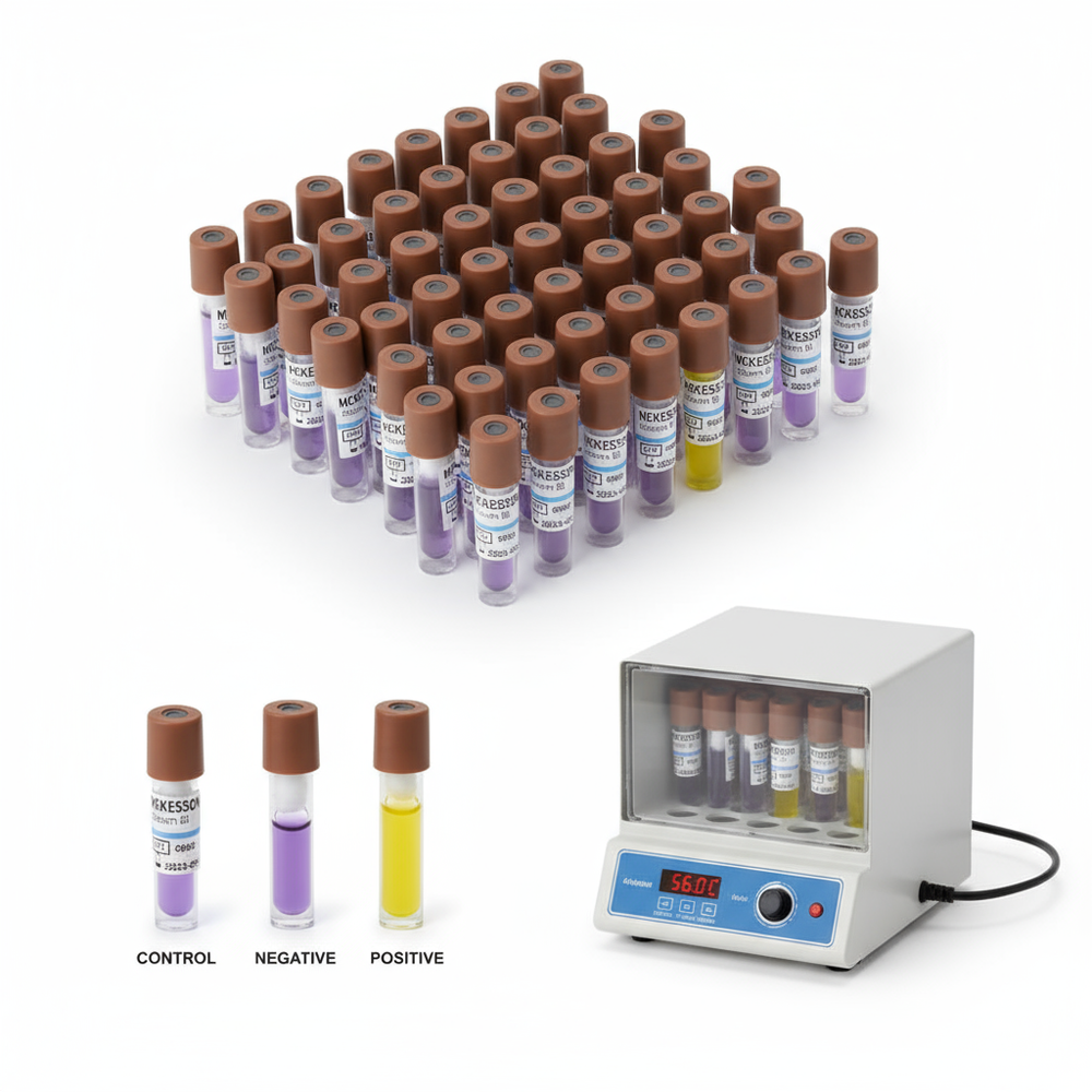 Professional medical product photography of sterilization biological indicator vials from multiple angles