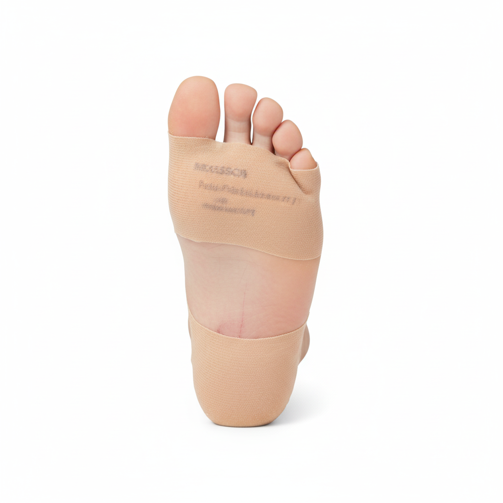 Protective pad on foot showing placement