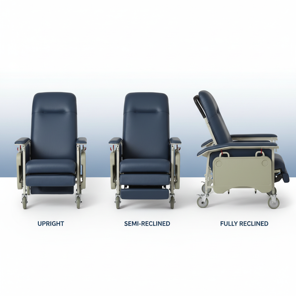 Recliner side angle showing recline positions