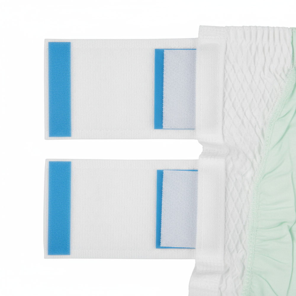 Refastenable tabs and stretch panels