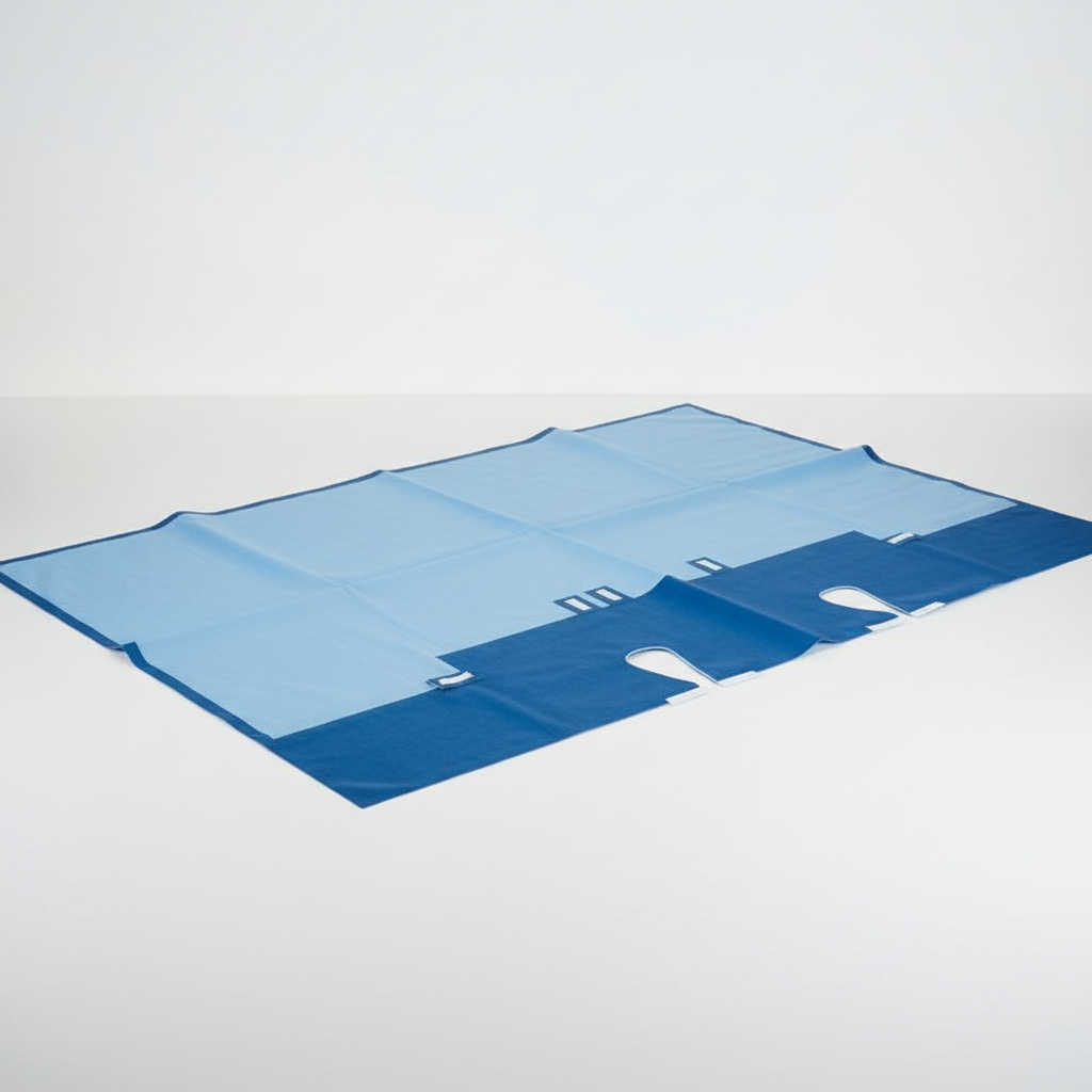 Side angle view of surgical drape