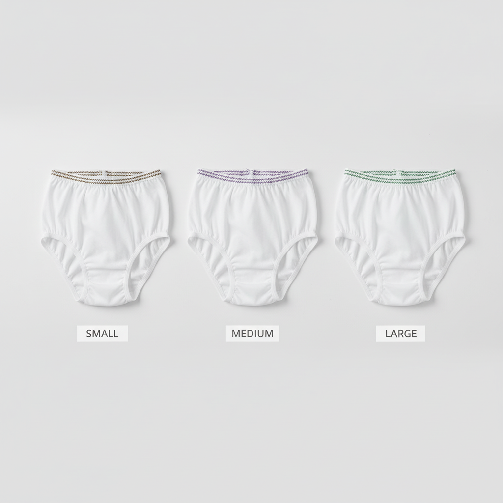 Size comparison with color-coded waistbands