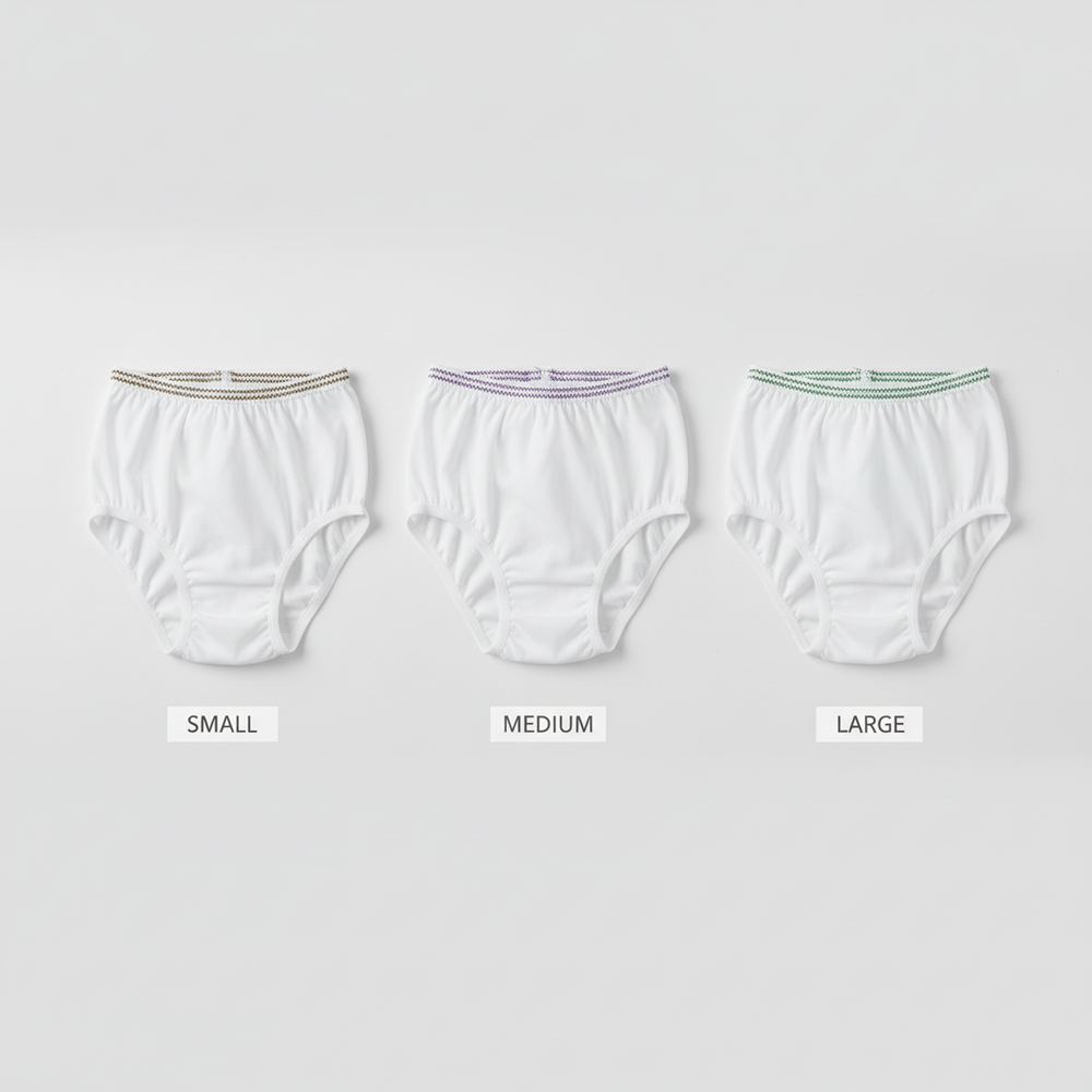 Size comparison with color-coded waistbands