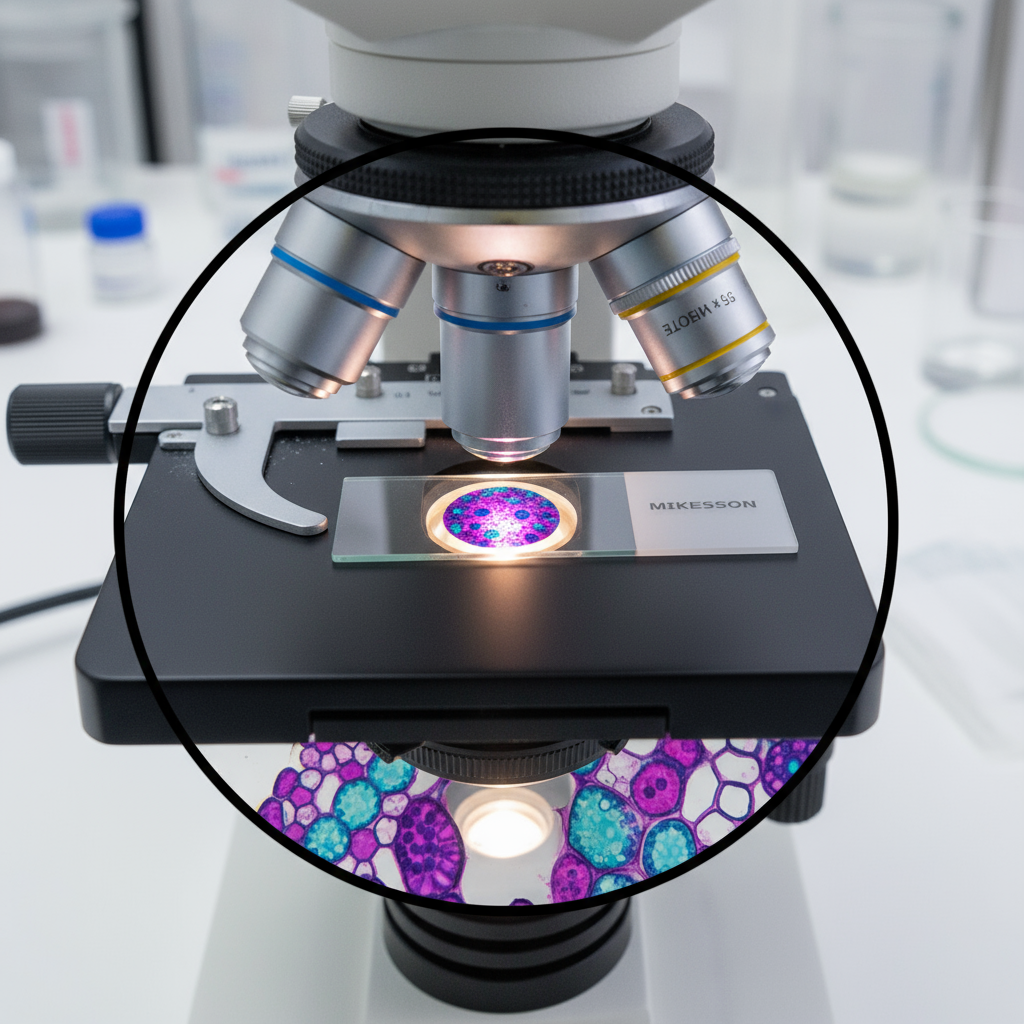 Slide with specimen under microscope