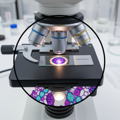 Slide with specimen under microscope