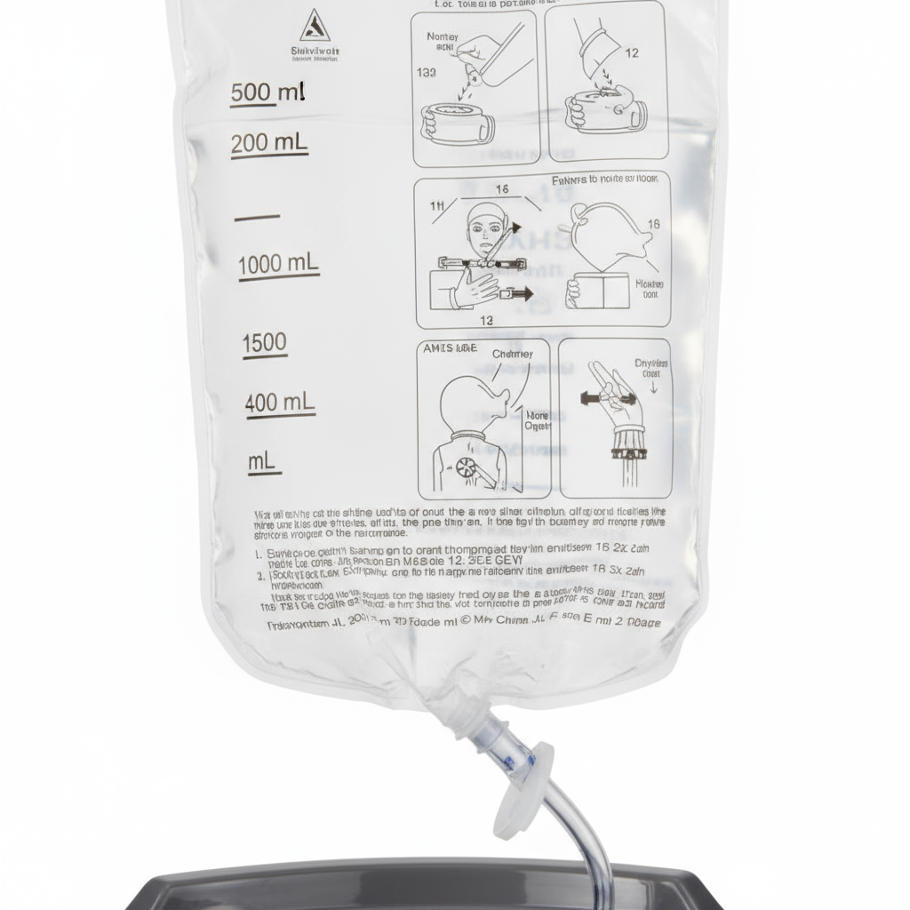 Solution bag graduations showing 500 mL increments