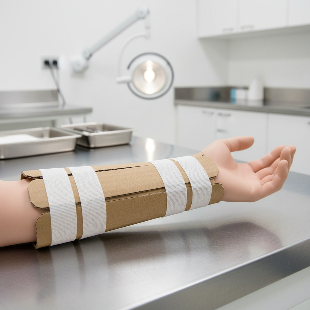 Splint applied to arm with medical tape