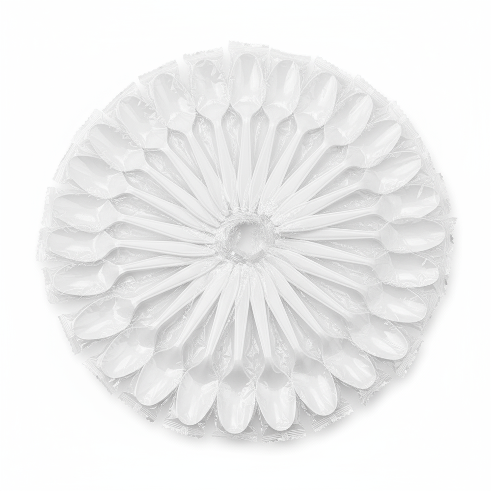 Stack of individually wrapped spoons